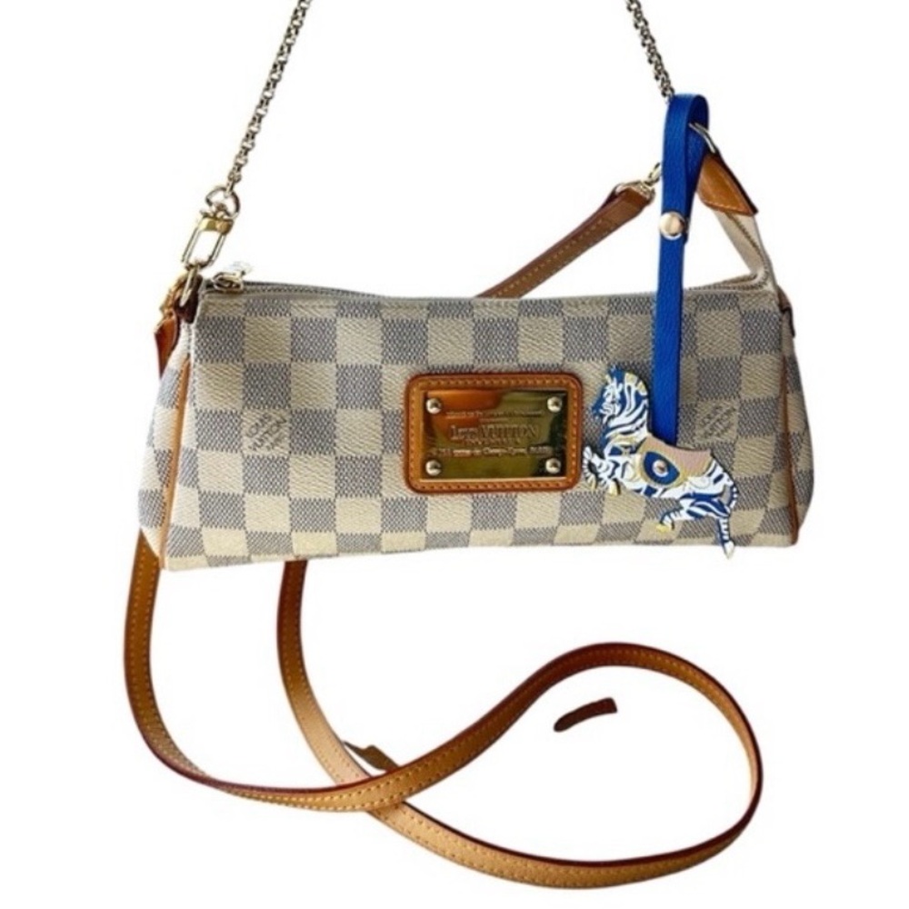 Louis Vuitton Eva Damier Azur Chain Clutch 2 Way Purse Crossbody Pouchette - Picture 5 of 16